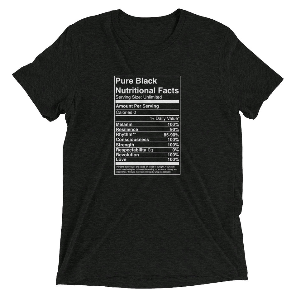 Pure Black Nutritional Facts  t-shirt - Money Bag Profits