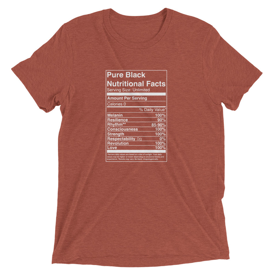 Pure Black Nutritional Facts  t-shirt - Money Bag Profits