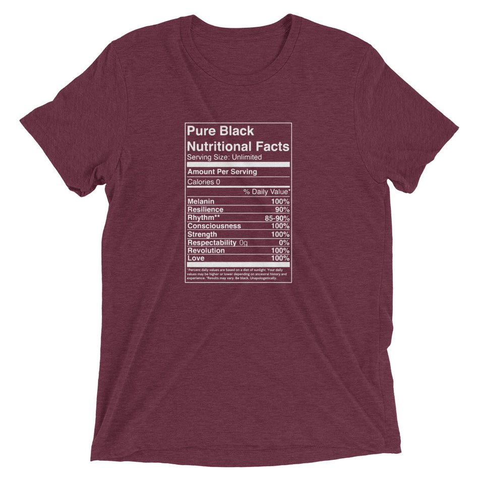 Pure Black Nutritional Facts  t-shirt - Money Bag Profits