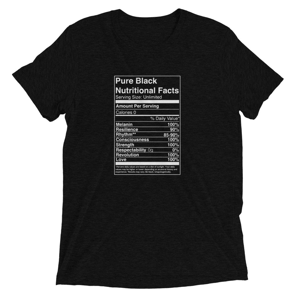 Pure Black Nutritional Facts  t-shirt - Money Bag Profits