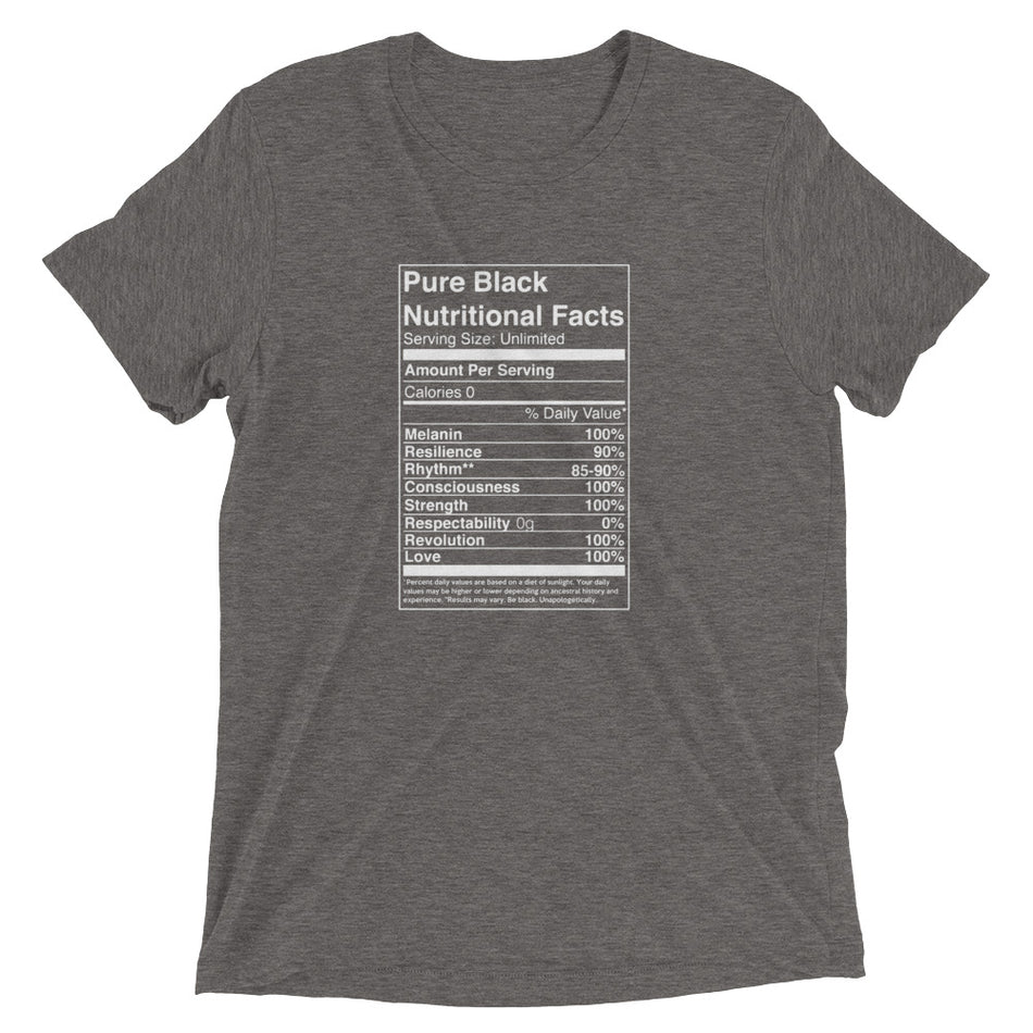 Pure Black Nutritional Facts  t-shirt - Money Bag Profits